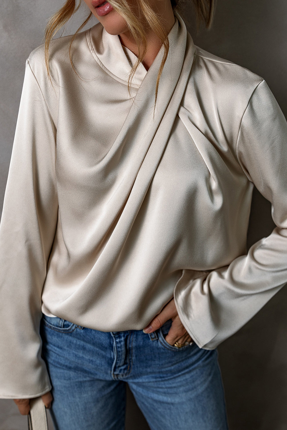 Vaelira | Dames Satijnen Blouse – Elegante Wrap Top met Gekruiste Voorkant