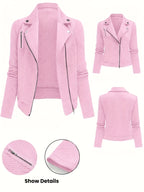 Katrien | Dames Bikerjack met Ruitpatroon, Ritssluiting & Knoopdetails