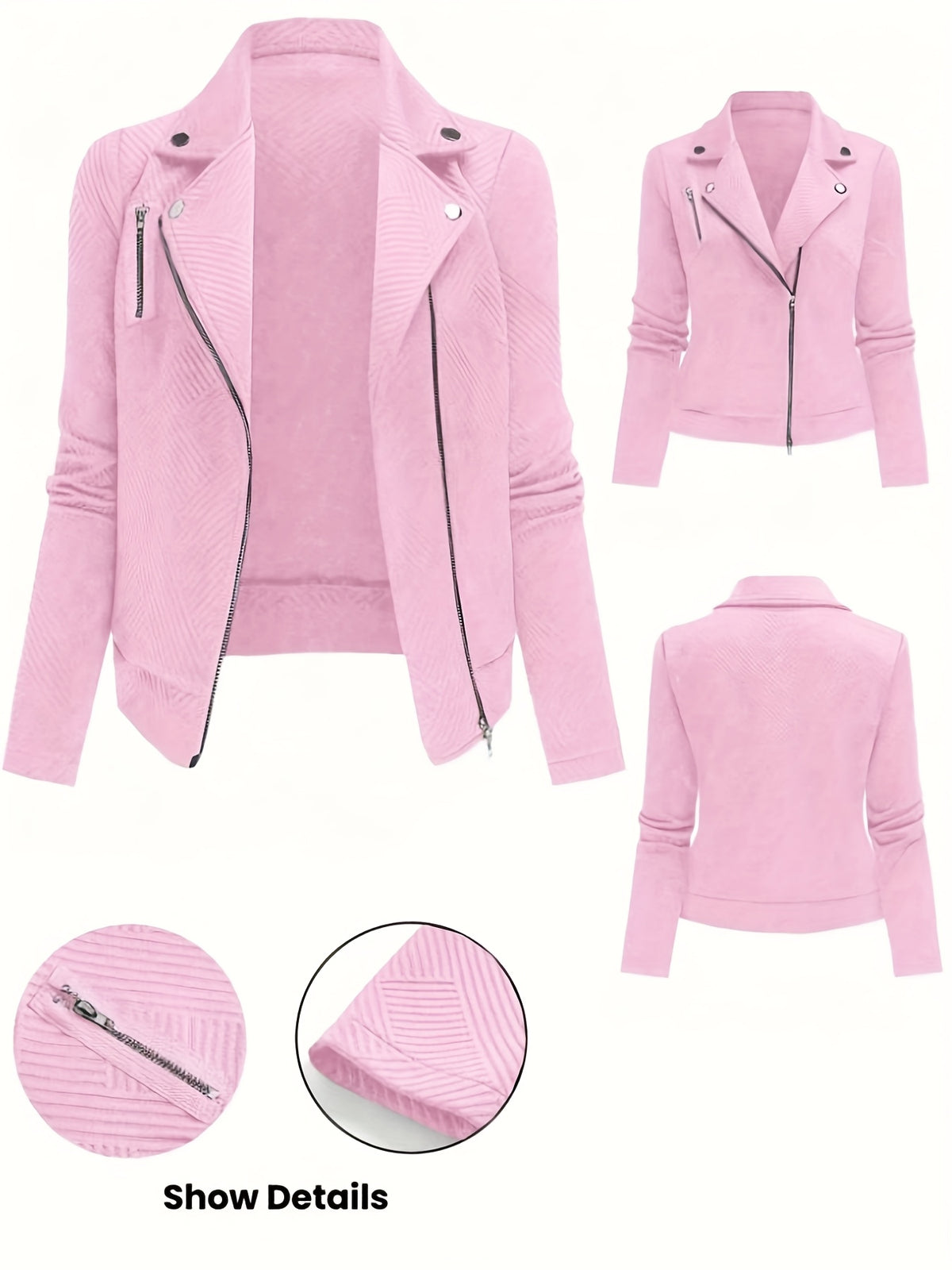 Katrien | Dames Bikerjack met Ruitpatroon, Ritssluiting & Knoopdetails