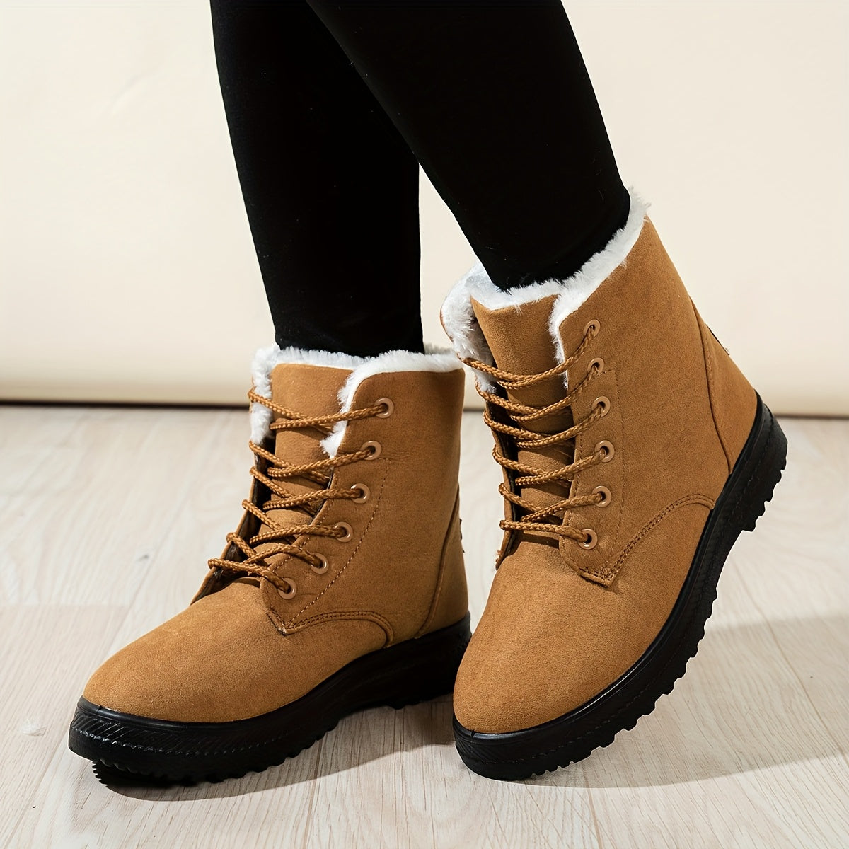 Doralina | Dames Enkellaarzen – Korte Pluche Gevoerde Veterschoenen, Effen & Casual