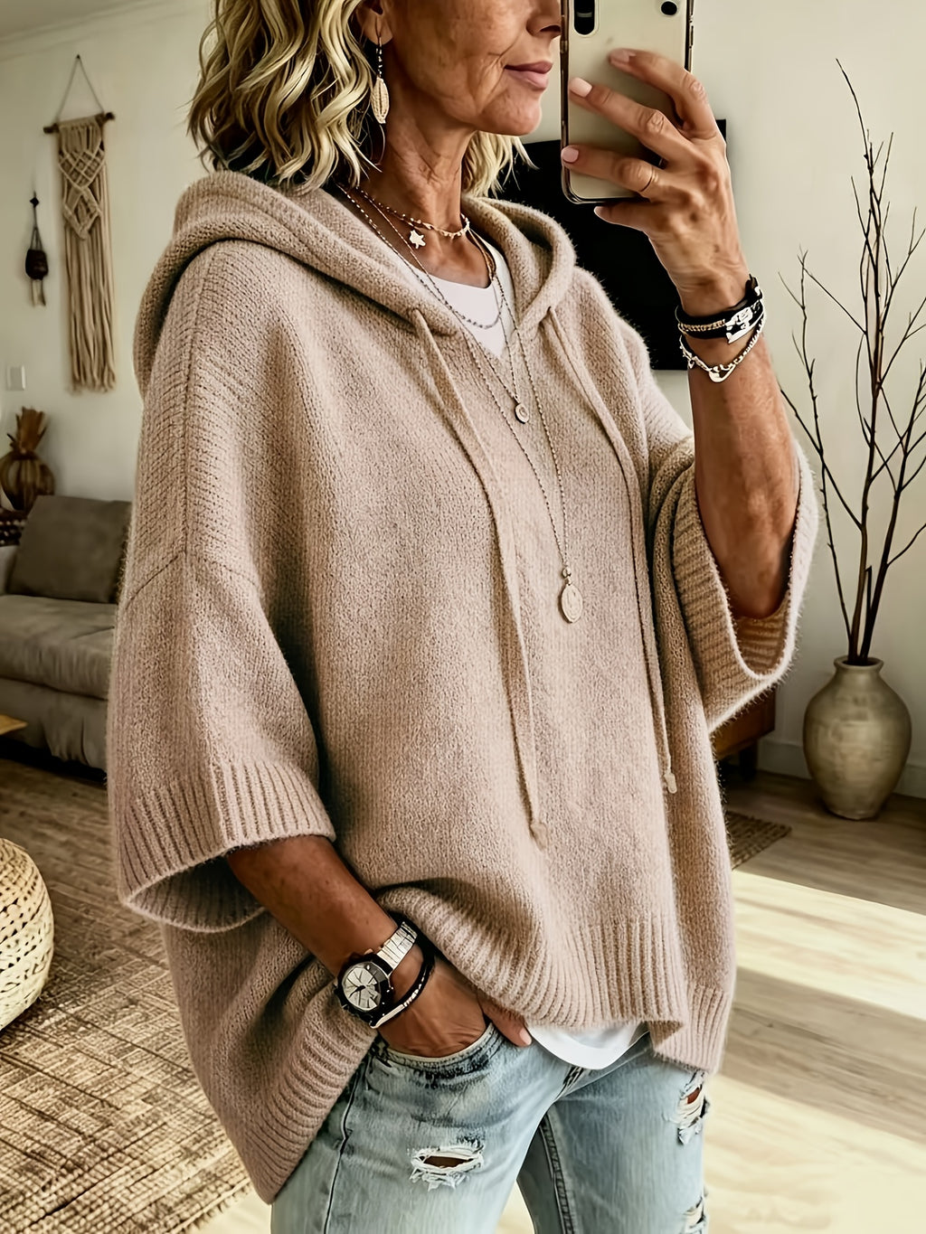 Loes | Dames Sweater met Capuchon, Trekkoord & Loose Fit, Comfortabele Casual Pasvorm