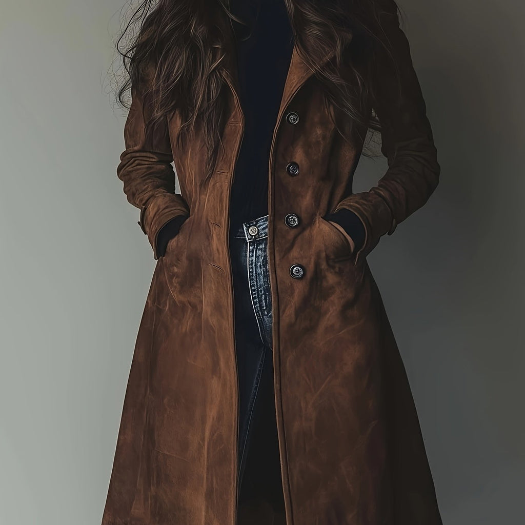 Annetta | Vintage Suède Trenchcoat Dames – Single-Breasted Jas