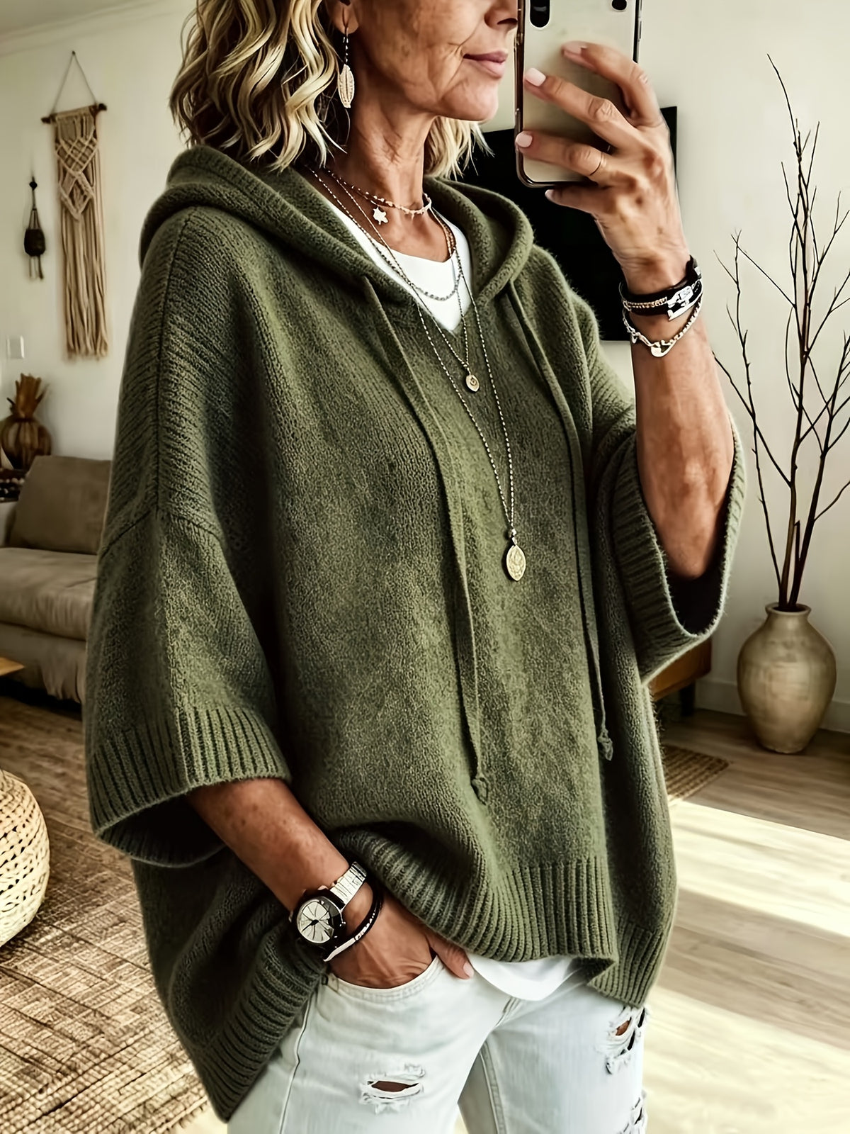 Loes | Dames Sweater met Capuchon, Trekkoord & Loose Fit, Comfortabele Casual Pasvorm