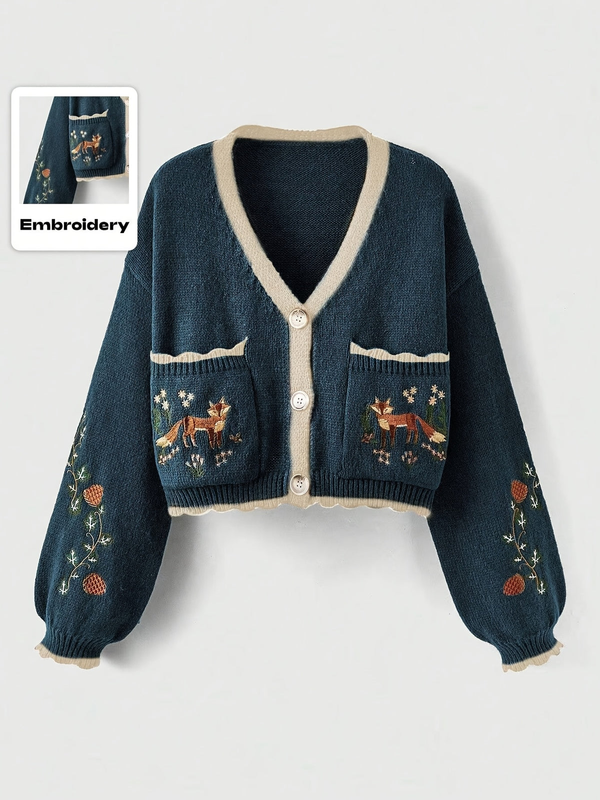 Evelara | Dames Vest met Kleurvlakken – Geborduurde Vos