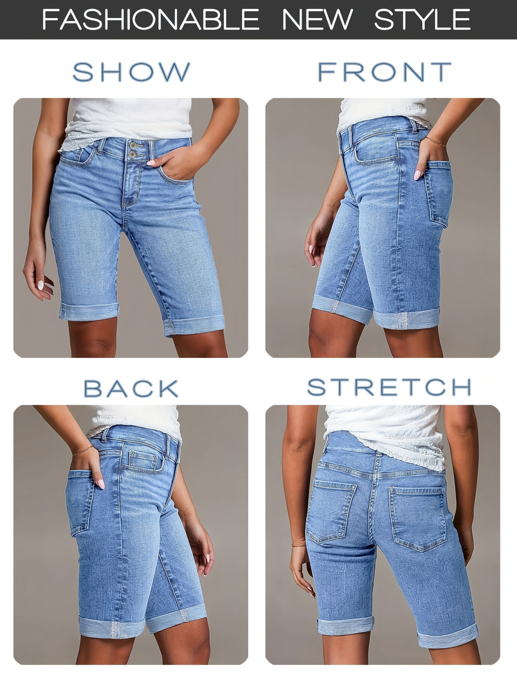 Zaria | Denimshorts voor dames met hoge taille – Stretch slim fit boyfriend-jeansshorts