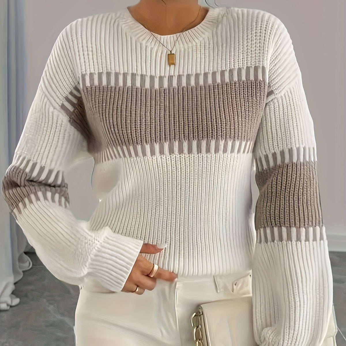Amelisse | Dames gestreepte off-shouldertrui – Lange mouwen