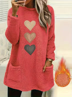 Leonie | Dames-sweatshirt met fleecevoering en hartjesprint – Casual pullover met lange mouwen