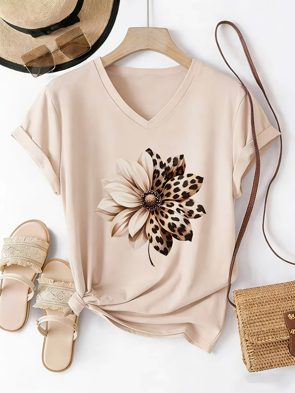 Athena | Casual Damestop met V-Hals – Lichtgewicht Losvallende Blouse met Korte Mouwen