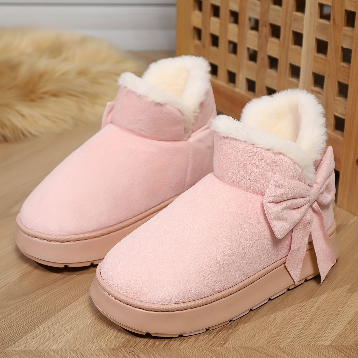 Cresselle | Dames Pluche Gevoerde Laarzen – Comfortabele Instappers met Zachte Zool en Strikdetail