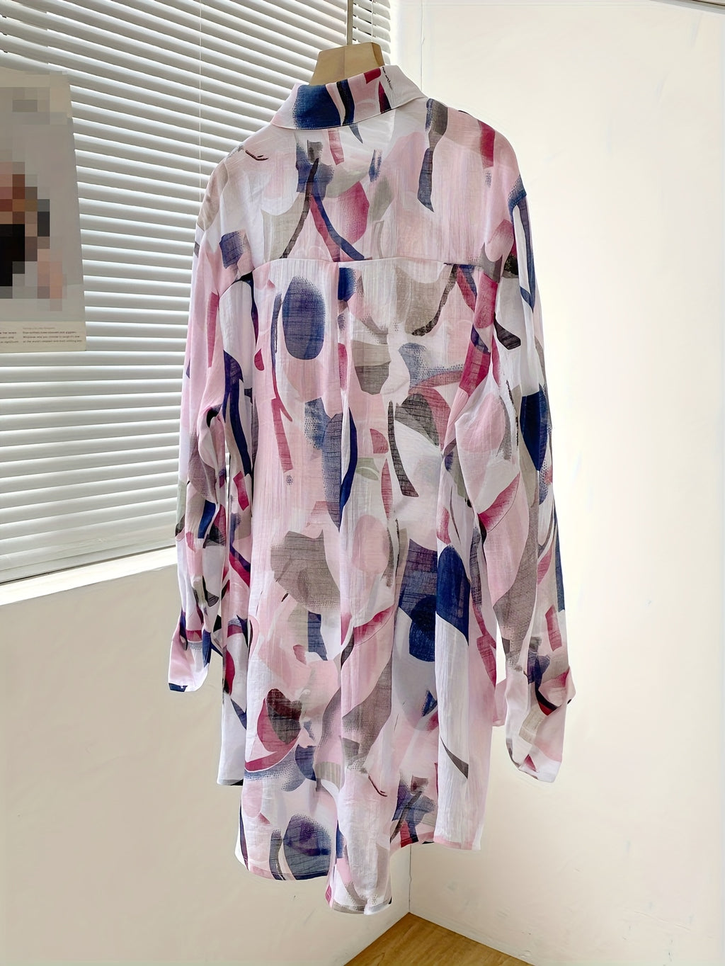 Zarela | Damesoverhemd met lange mouwen en print – Doorschijnende, geometrische casual blouse
