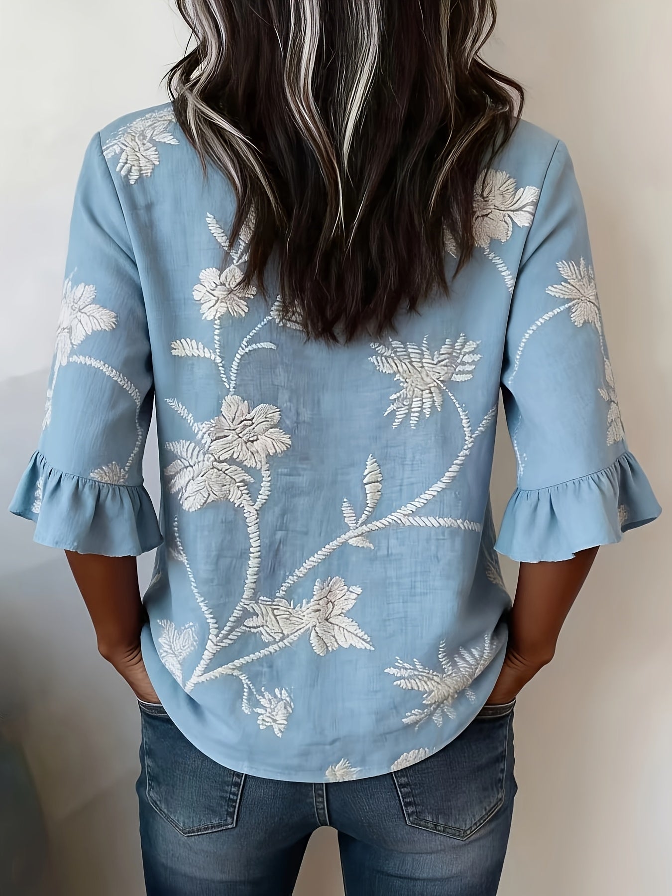 Pearlina | Damesblouse met bloemenprint en V-hals – Blouse met relaxte, losse pasvorm