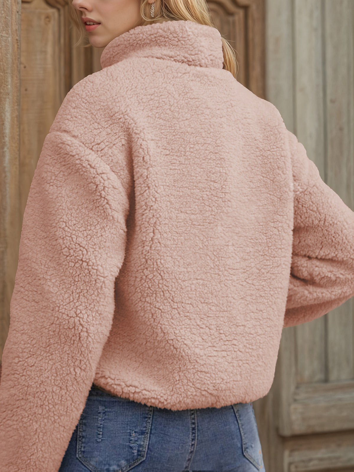 Elavira | Pluche jas voor dames – Vest met ritssluiting en contrasterende rand