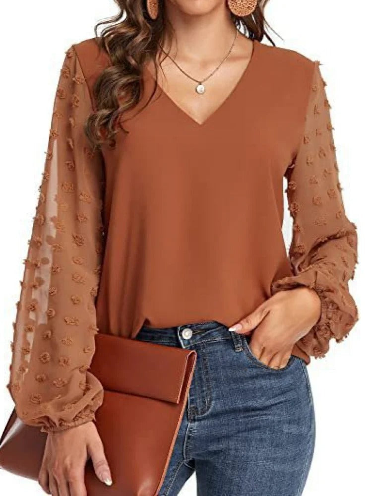 Celestra | Dames Chiffon Blouse – V-Hals Elegante Top, Licht & Transparant