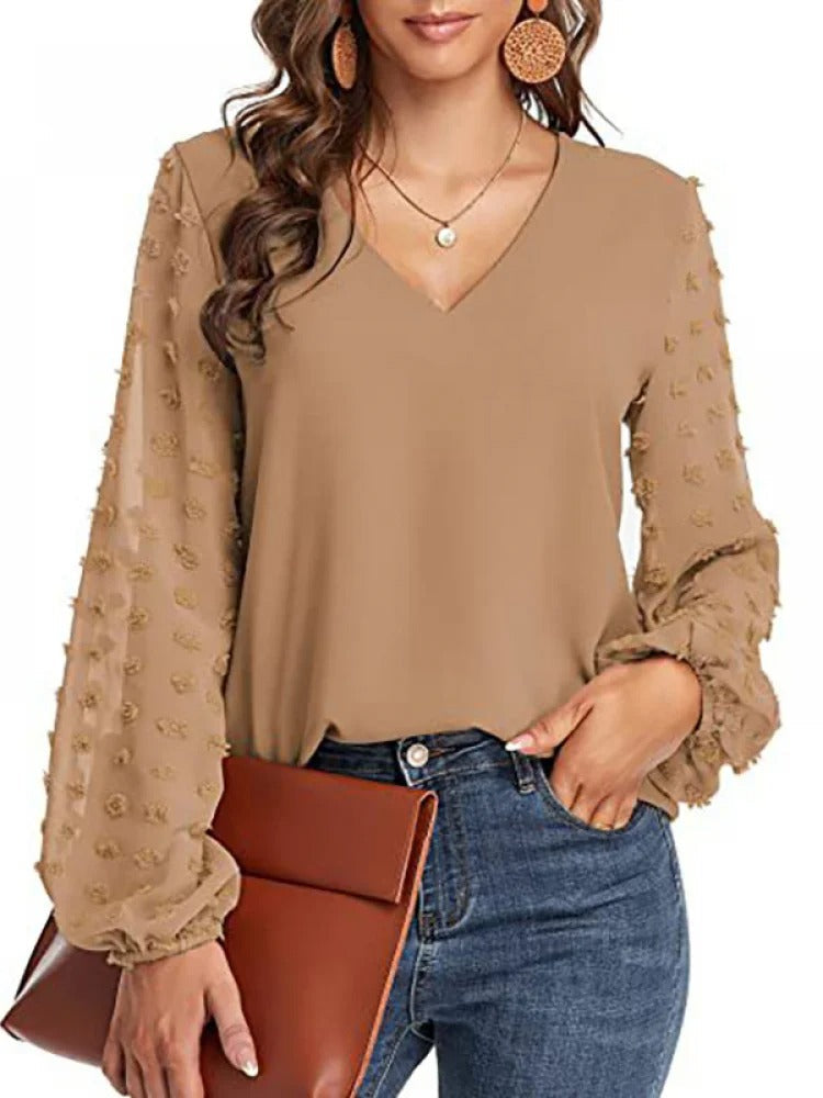 Celestra | Dames Chiffon Blouse – V-Hals Elegante Top, Licht & Transparant