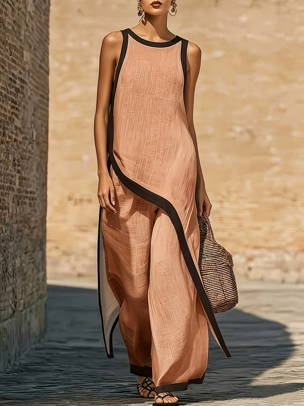 Willa | Colorblock-jurkenset voor dames – top met ronde hals en asymmetrische midijurk