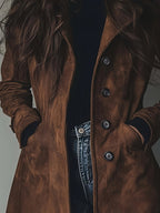 Annetta | Vintage Suède Trenchcoat Dames – Single-Breasted Jas