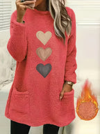 Leonie | Dames-sweatshirt met fleecevoering en hartjesprint – Casual pullover met lange mouwen