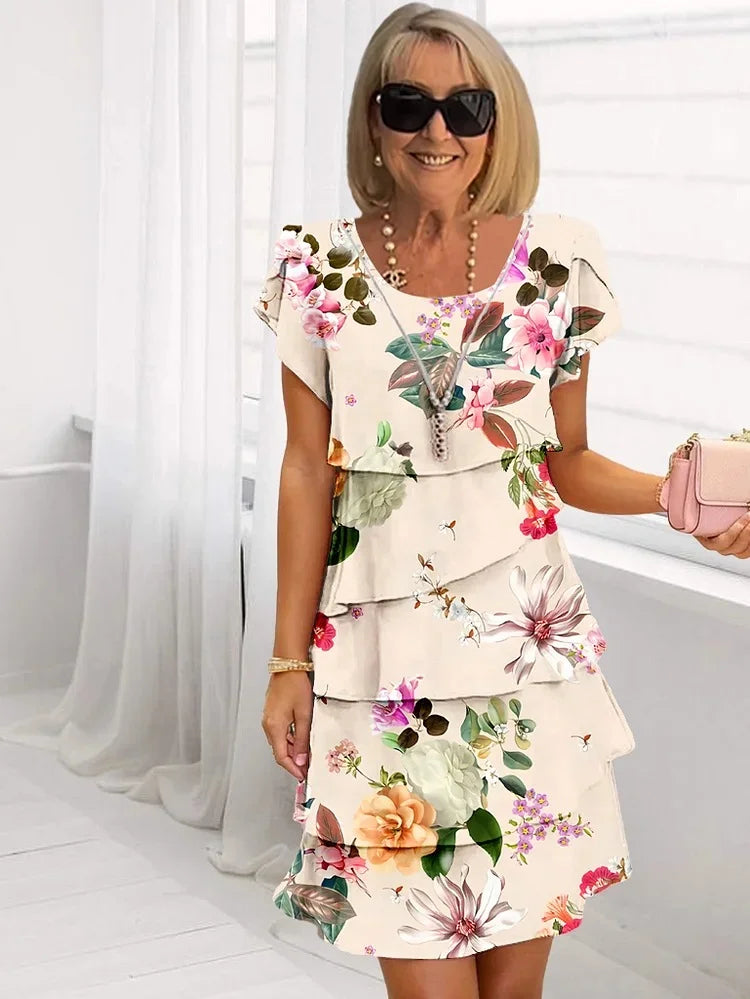 Hazel | Dames Plissé Bloemenjurk – Elegante Getailleerde Midi Jurk