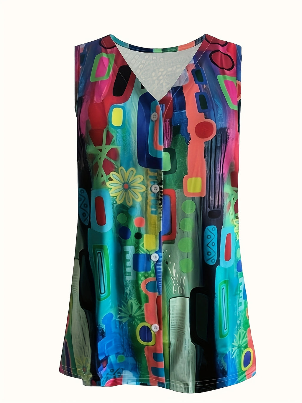 Talise | Casual damesblouse met print – Mouwloos zomershirt met V-hals