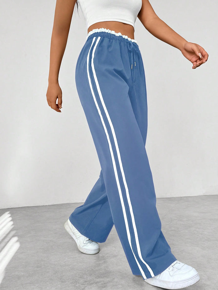 Odelia | Dames Sportbroek – Wide Leg Jogger met Hoge Taille, Zijstrepen en Relaxte Fit