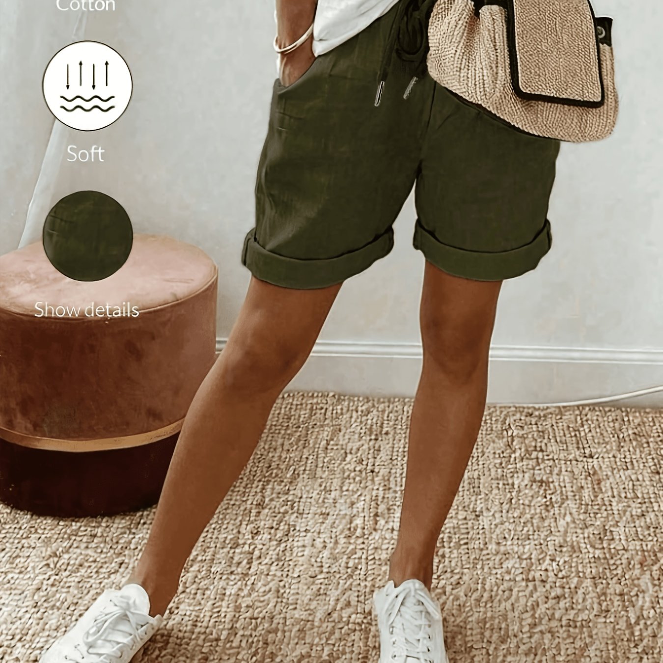 Orielle | Casual damesbroekje in linnenlook – Broekje met hoge taille en ruches