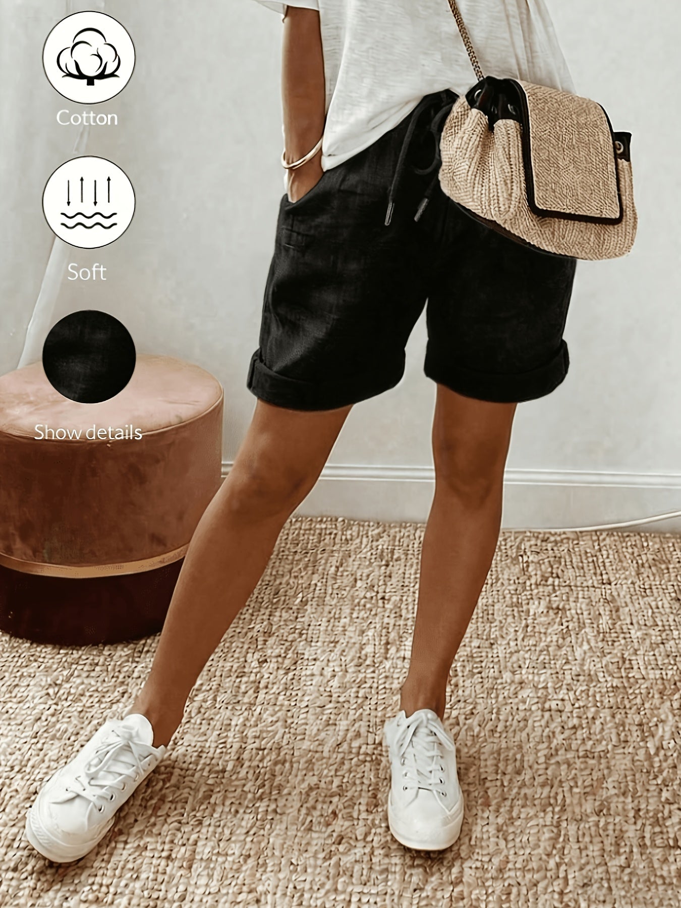 Orielle | Casual damesbroekje in linnenlook – Broekje met hoge taille en ruches