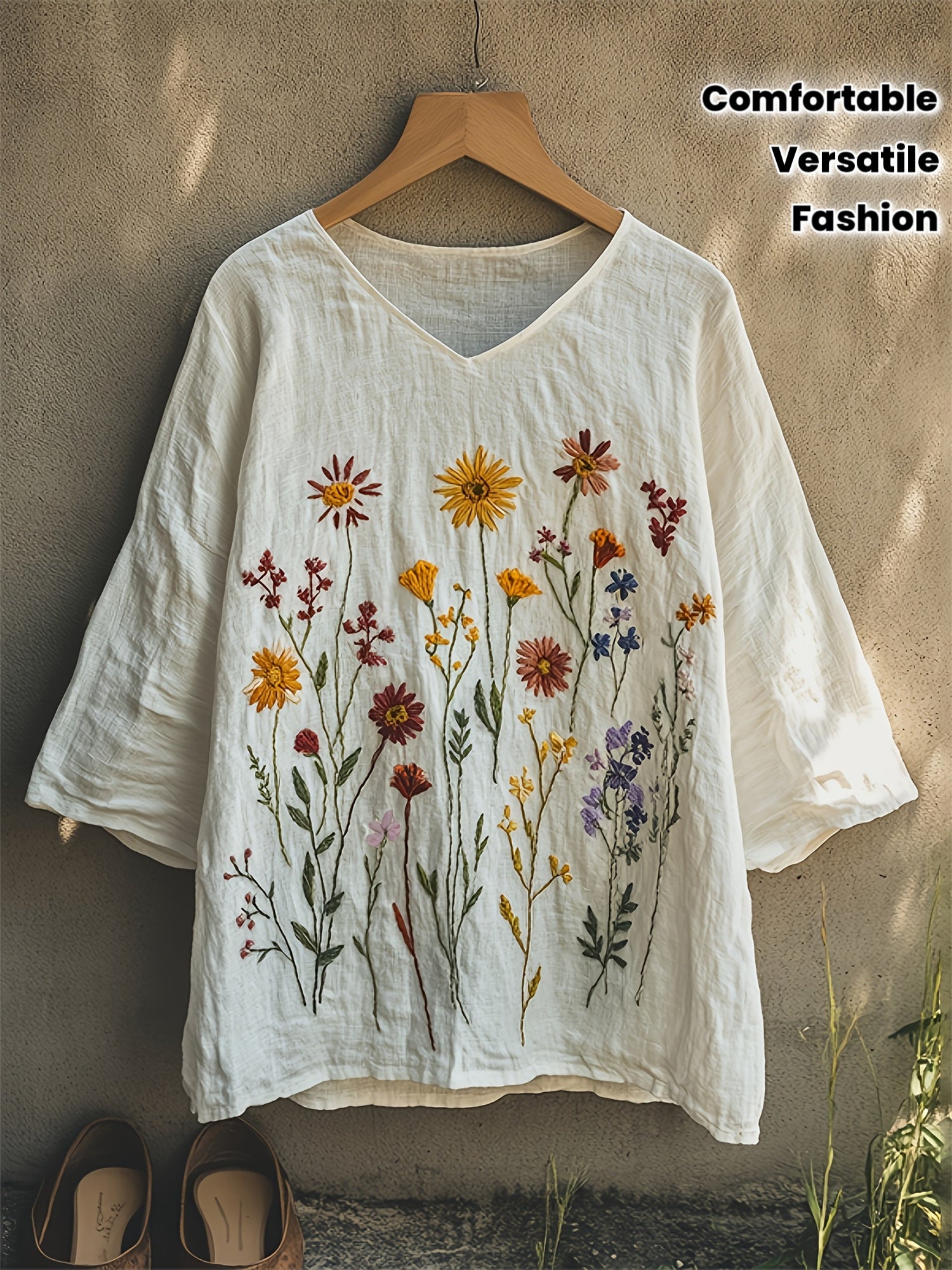 Rielle | Elegante damesblouse – Losvallend shirt met V-hals voor een casual alledaagse look