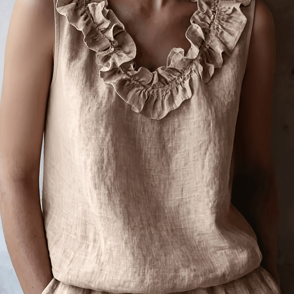 Kallie | Mouwloze top met ruches voor dames – Casual blouse met losse pasvorm
