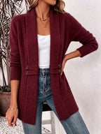 Wistera | Damesvest Cardigan – Dubbele Knoopsluiting, Ceintuur, Midilang & Losse Pasvorm