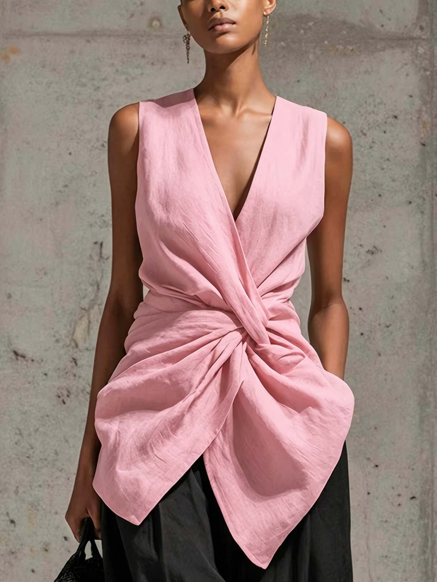 Zariah | Dames-top met V-hals en gedraaide pas – Mouwloos mintgroen shirt met getailleerd detail