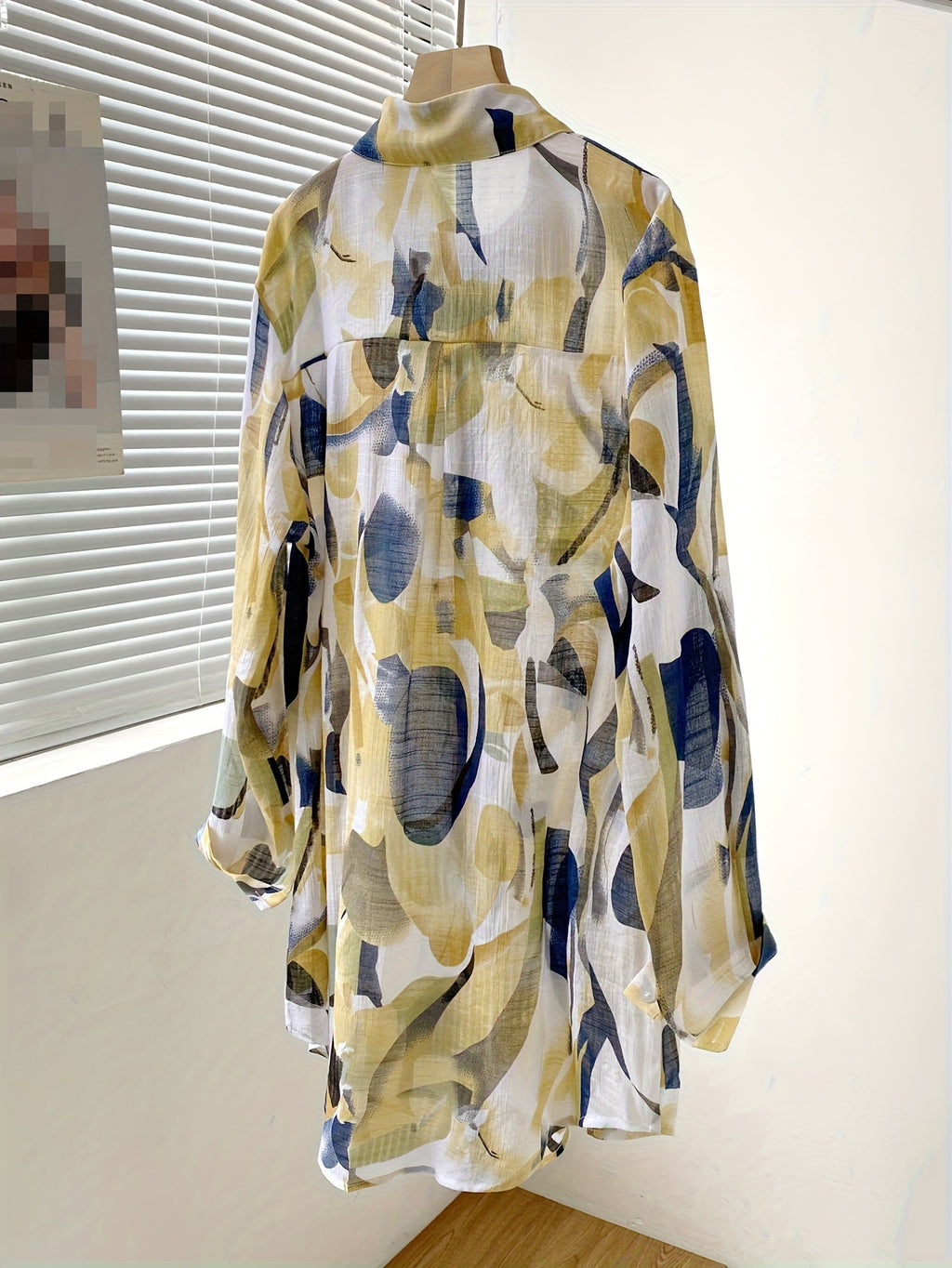Zarela | Damesoverhemd met lange mouwen en print – Doorschijnende, geometrische casual blouse