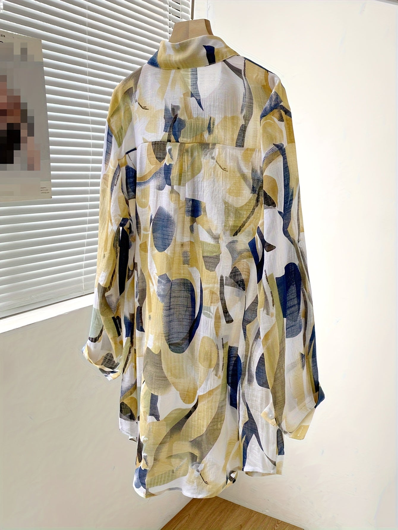 Zarela | Damesoverhemd met lange mouwen en print – Doorschijnende, geometrische casual blouse