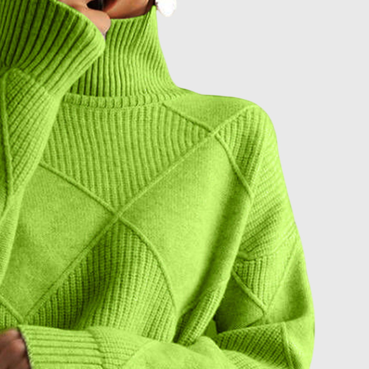 Calyssia | Damestrui met dikke breistruk en col – Patchwork met ruitmotief