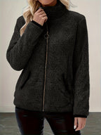 Babet | Damesjas met Colorblockdesign – Pluche Jas met Ritssluiting, Zakken en Lange Mouwen