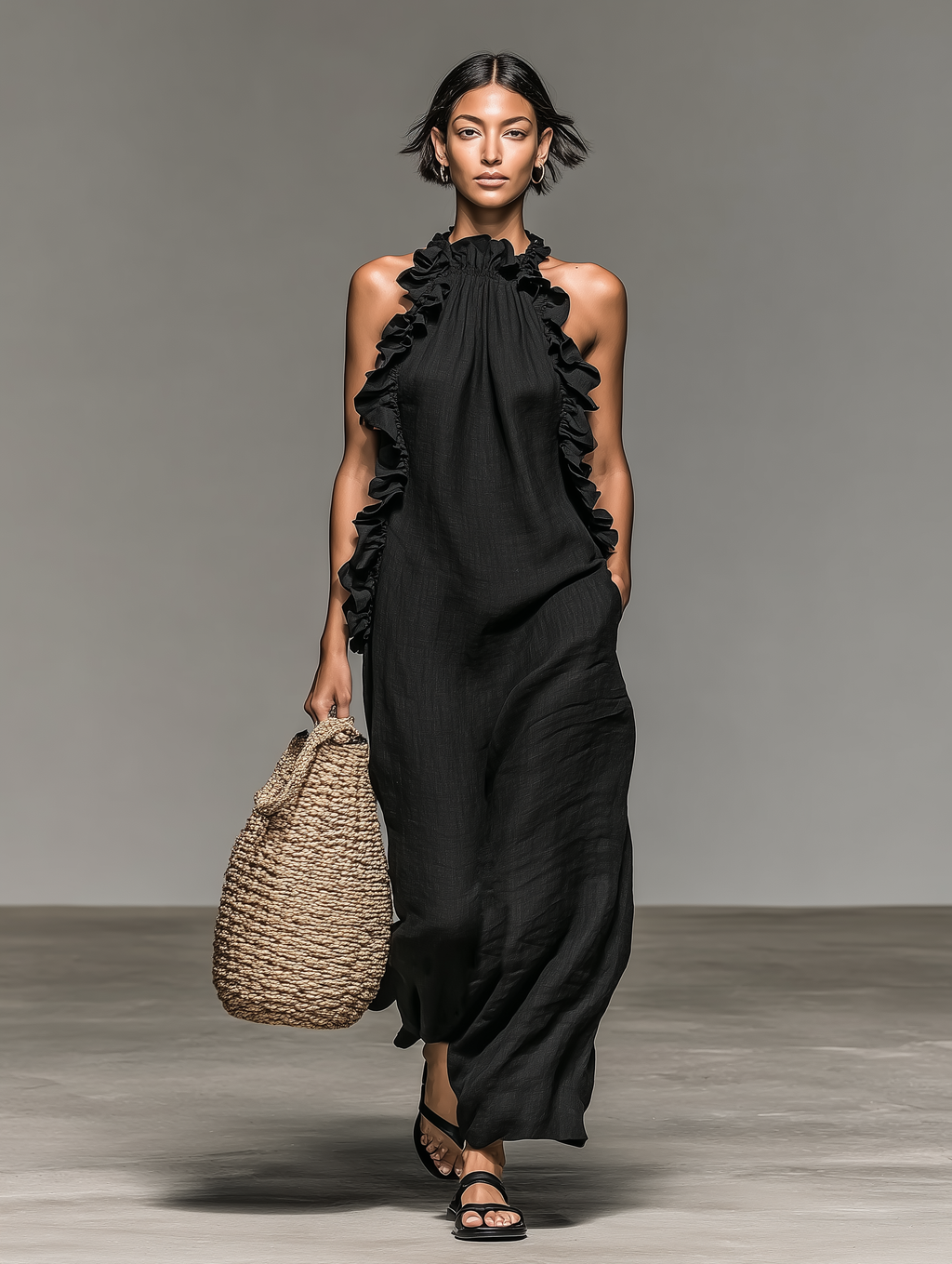Elliott | Mouwloze maxi-jurk van linnenmix voor dames – Casual, soepel vallende jurk