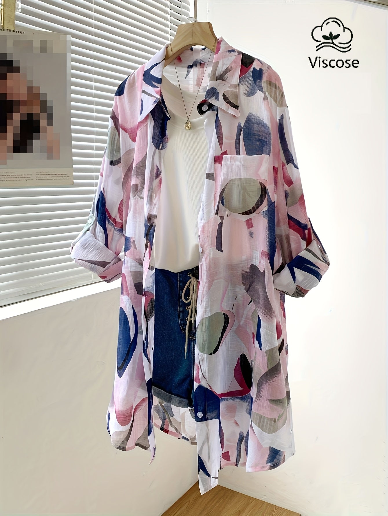 Zarela | Damesoverhemd met lange mouwen en print – Doorschijnende, geometrische casual blouse