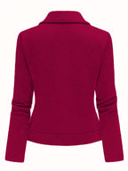 Katrien | Dames Bikerjack met Ruitpatroon, Ritssluiting & Knoopdetails
