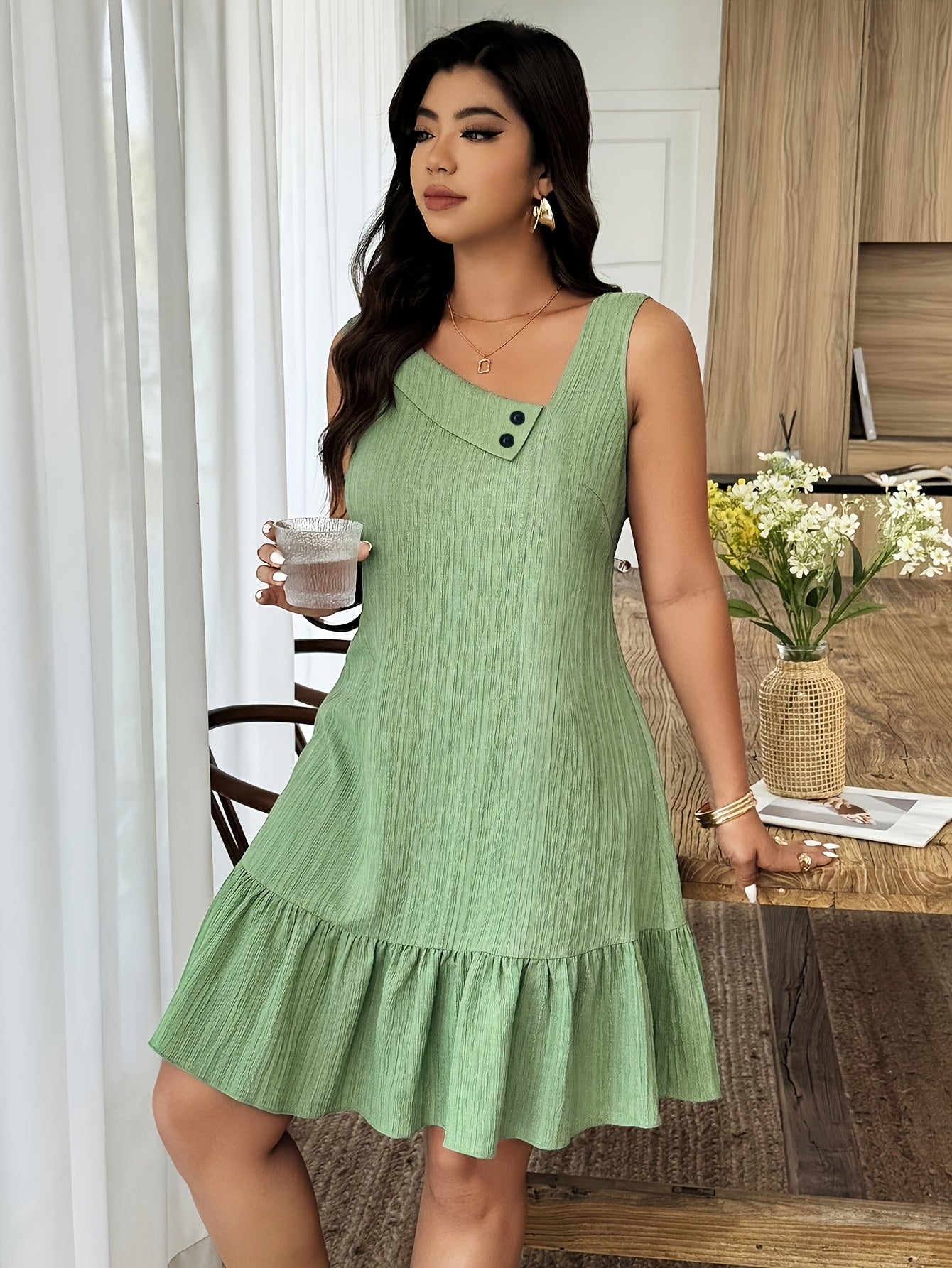 Lyliana | Elegante mouwloze damesjurk – soepel vallende, effen gekleurde A-lijn casual jurk