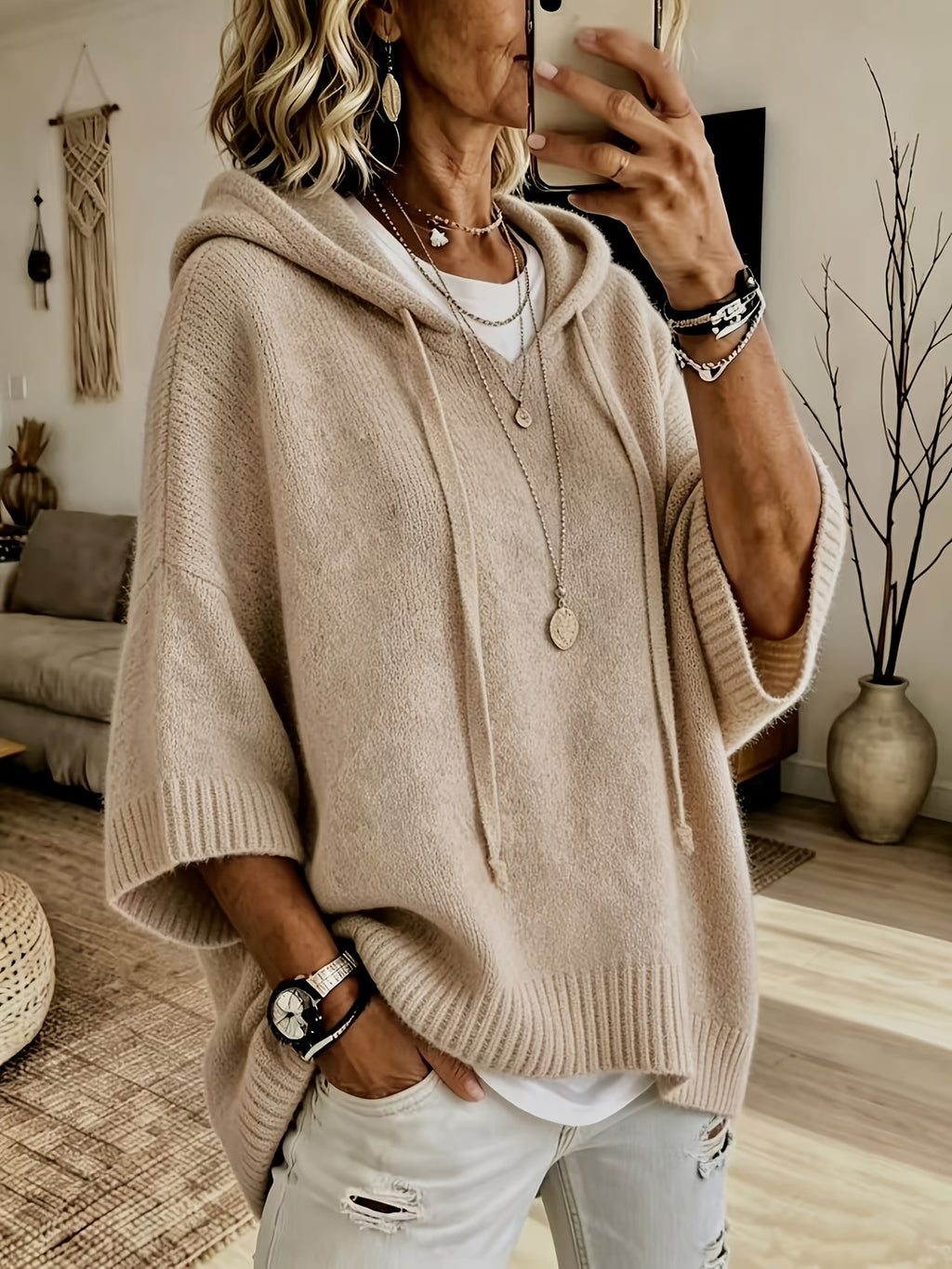 Loes | Dames Sweater met Capuchon, Trekkoord & Loose Fit, Comfortabele Casual Pasvorm