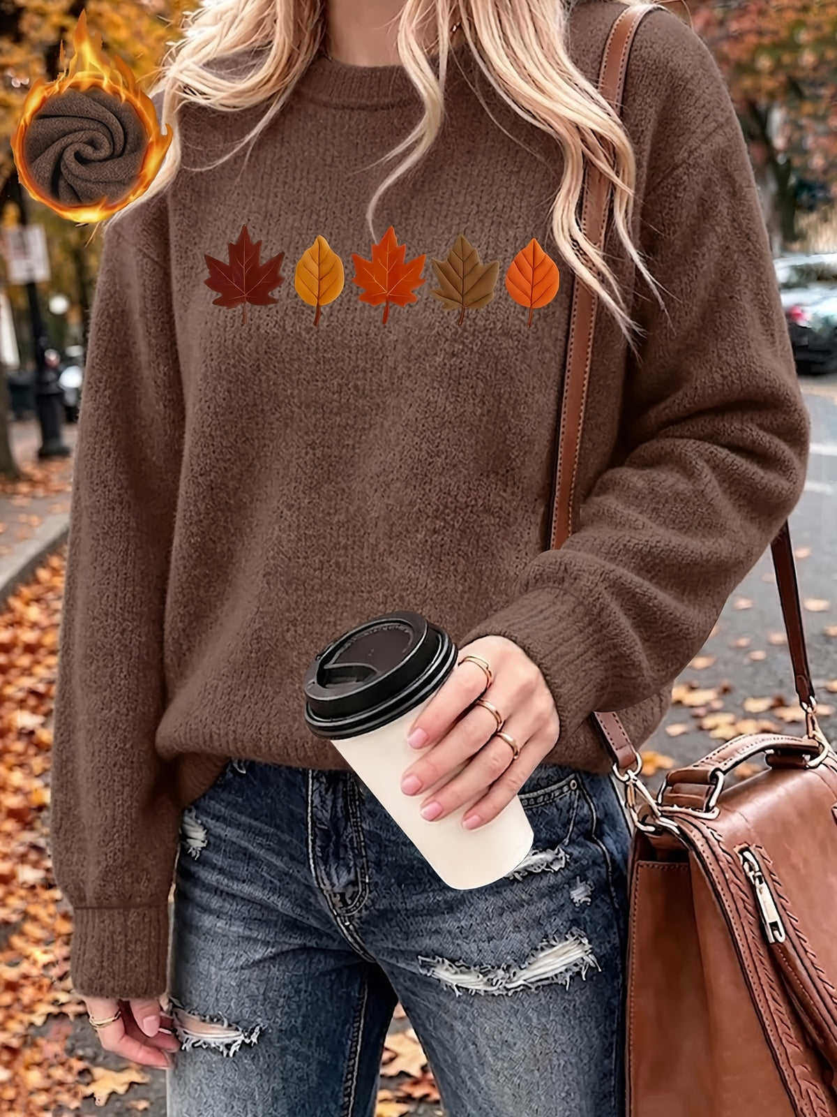 Griselina | Damestrui met esdoornbladprint – Zachte, warme pullover