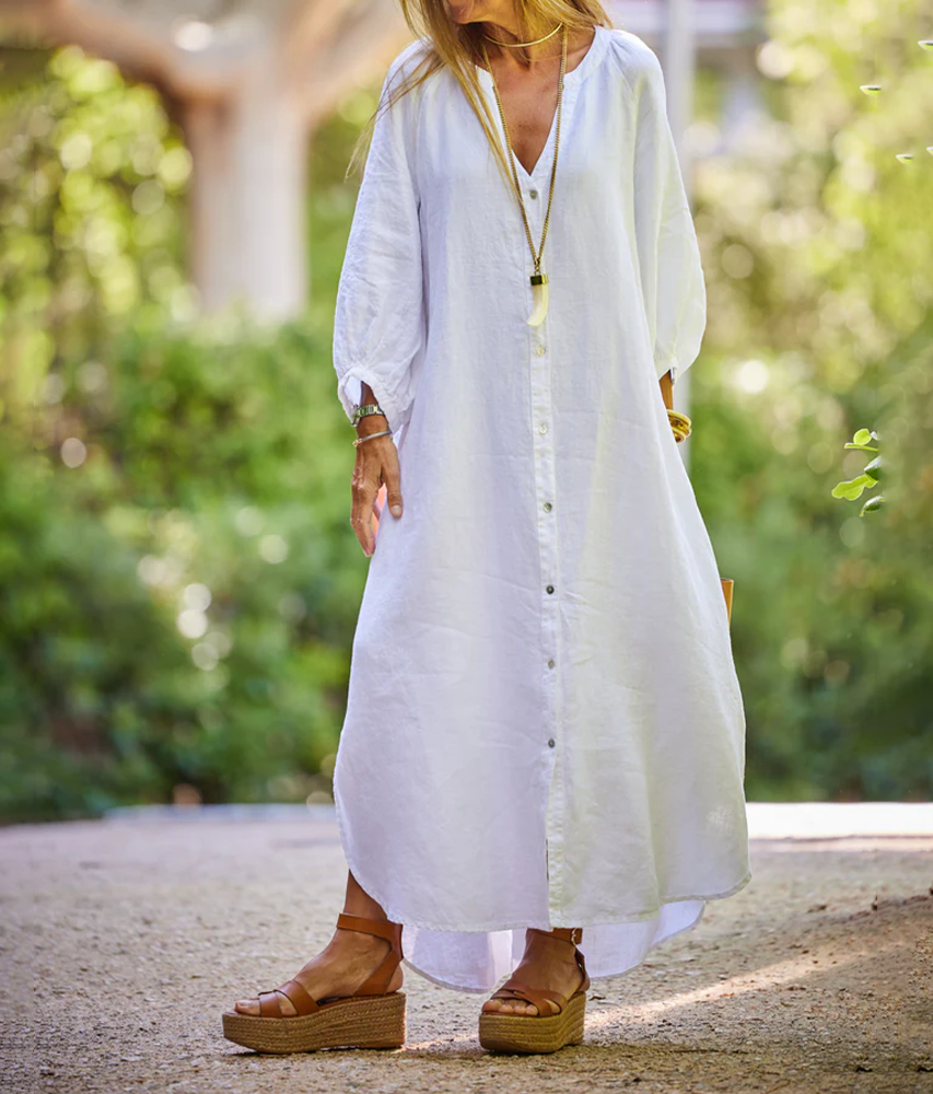 Alia | Casual linnen jurk voor dames – losvallende, ademende zomer midi-jurk