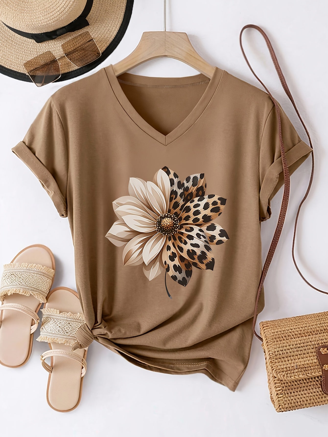 Athena | Casual Damestop met V-Hals – Lichtgewicht Losvallende Blouse met Korte Mouwen