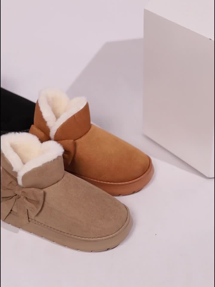 Cresselle | Dames Pluche Gevoerde Laarzen – Comfortabele Instappers met Zachte Zool en Strikdetail
