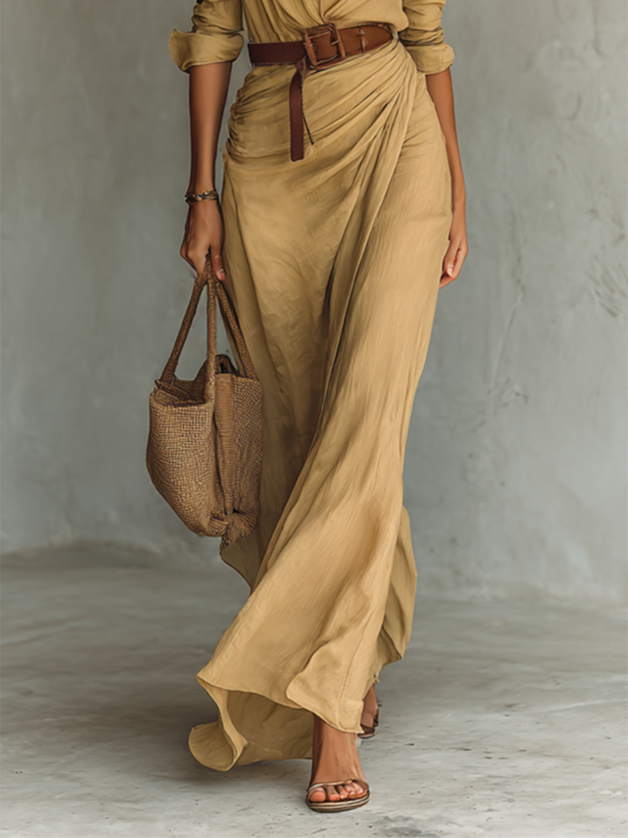 Jessamine | Elegante Damesjurk Maxi Lengte – Blousejurk met Ceintuur en Lange Mouwen