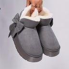 Cresselle | Dames Pluche Gevoerde Laarzen – Comfortabele Instappers met Zachte Zool en Strikdetail