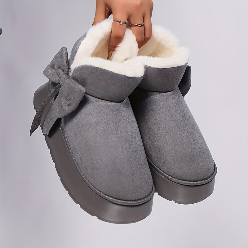 Cresselle | Dames Pluche Gevoerde Laarzen – Comfortabele Instappers met Zachte Zool en Strikdetail
