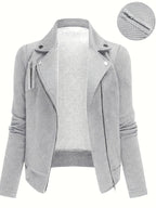Katrien | Dames Bikerjack met Ruitpatroon, Ritssluiting & Knoopdetails