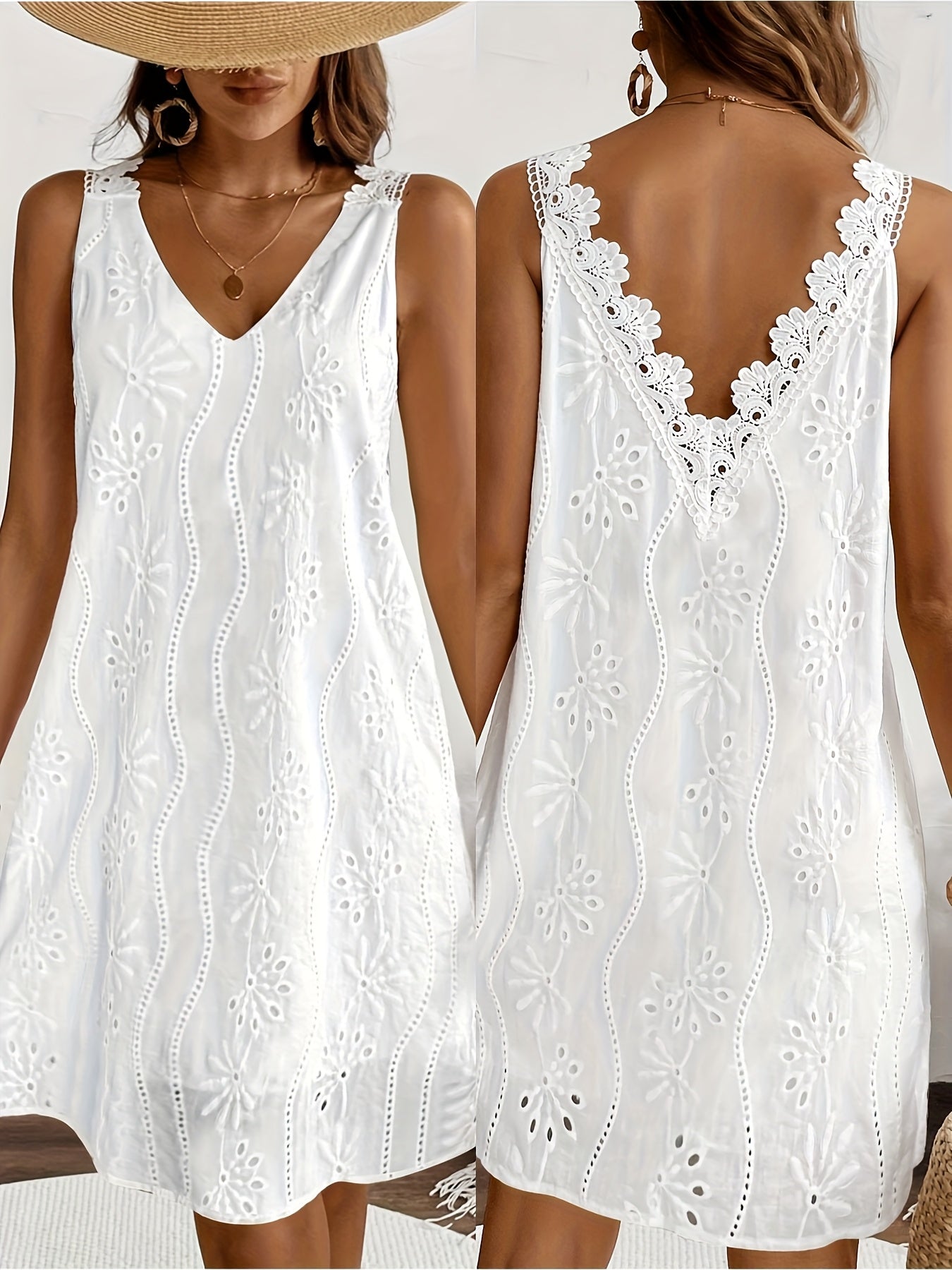 Zafira | Zomerse maxi-jurk voor dames – Mouwloze, casual jurk met V-hals en kant