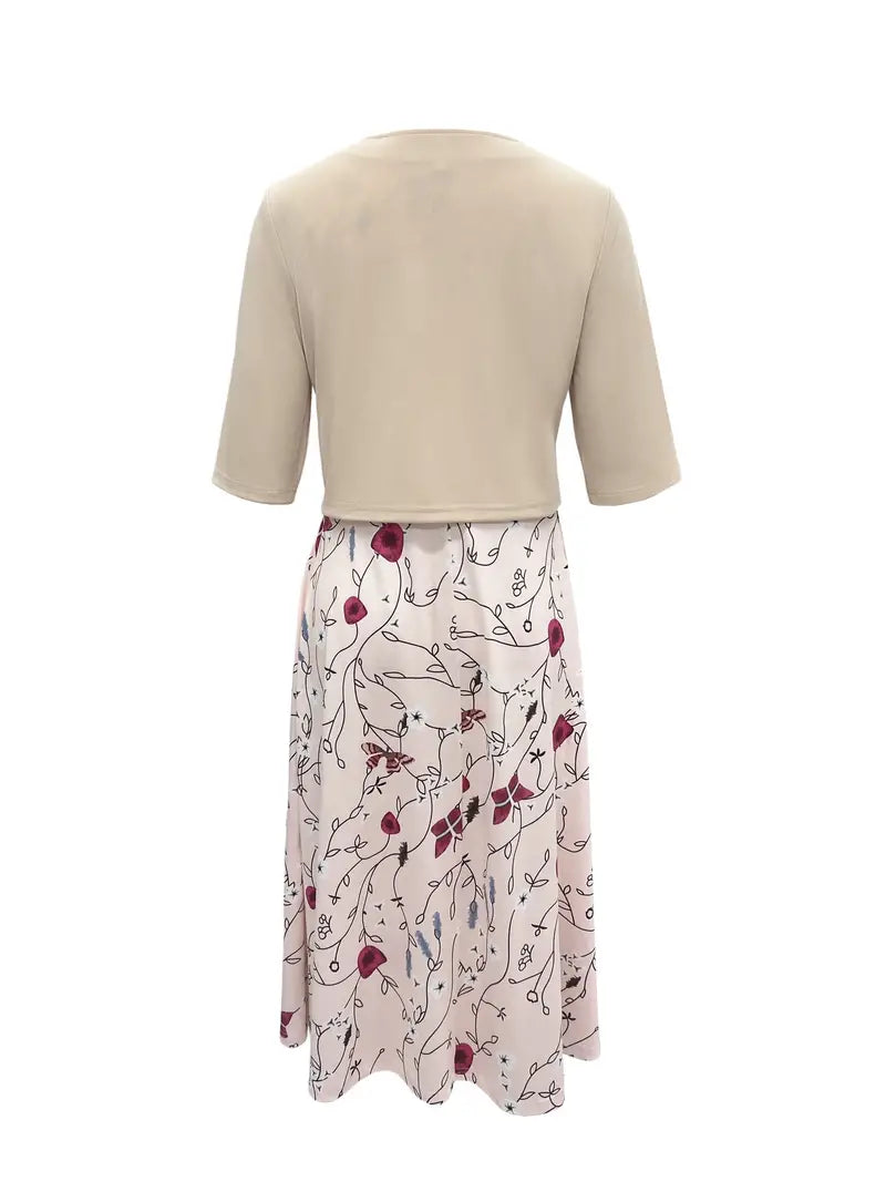 Janelle | Dames Tweedelige Jurk met Bloemenprint – Mouwloze Midi Jurk met V-Hals