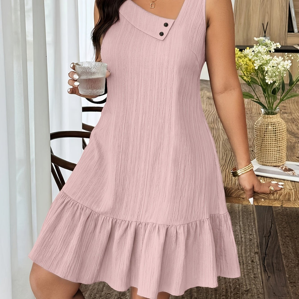 Lyliana | Elegante mouwloze damesjurk – soepel vallende, effen gekleurde A-lijn casual jurk